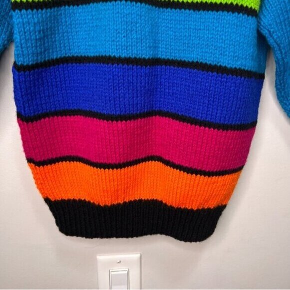 Handmade Knit Crew Neck Rainbow Colourblock 80s Inspired Sweater Size 6 - Picture 7 of 9